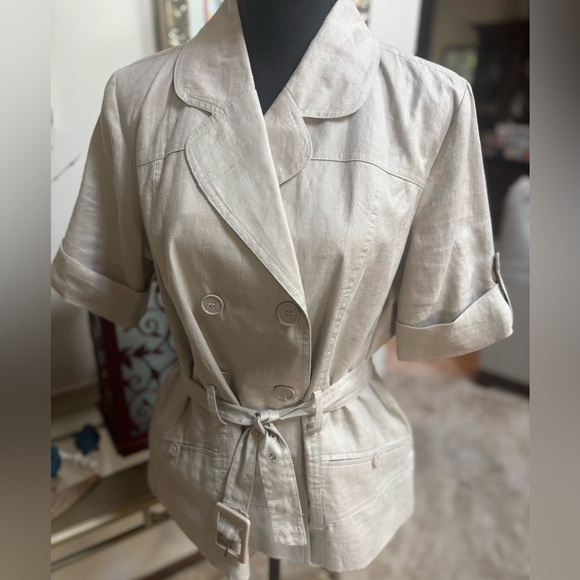 DAVID BROOKS LINEN TAN JACKET DOUBLE BREASTED SAFARI STYLE SHORT SLEEVE SIZE XL - Picture 6 of 10